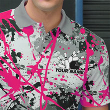 Load image into Gallery viewer, Custom Pink Splatter Bowling Team Polo Shirts For Men, Bowling Tournament Shirts IPHW8309