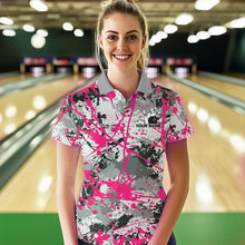 Load image into Gallery viewer, Custom Pink Splatter Bowling Team Polo Shirts For Women, Bowling Tournament Shirts IPHW8309