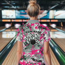 Load image into Gallery viewer, Custom Pink Splatter Bowling Team Polo Shirts For Women, Bowling Tournament Shirts IPHW8309