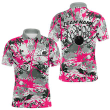 Load image into Gallery viewer, Custom Pink Splatter Bowling Team Polo Shirts For Men, Bowling Tournament Shirts IPHW8309