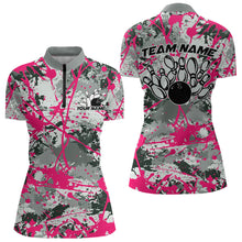 Load image into Gallery viewer, Custom Pink Splatter Bowling Team Quarter-Zip Shirts For Women, Bowling Tournament Shirts IPHW8309