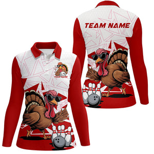 White And Red Custom Funny Turkey Ladies Bowling Shirts, Thanksgiving Bowling Team Jerseys IPHW7874