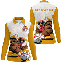 Load image into Gallery viewer, White And Yellow Custom Funny Turkey Ladies Bowling Shirt, Thanksgiving Bowling Team Jersey IPHW7875