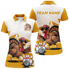 Load image into Gallery viewer, White And Yellow Custom Funny Turkey Ladies Bowling Shirt, Thanksgiving Bowling Team Jersey IPHW7875