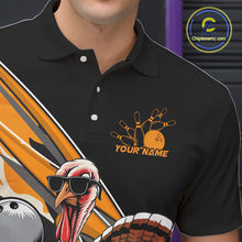 Load image into Gallery viewer, Black And Yellow Camo Custom Funny Turkey Bowling Shirts For Men, Thanksgiving Bowling Tournament IPHW7881