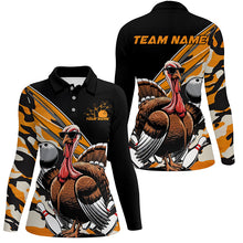 Load image into Gallery viewer, Black And Yellow Camo Custom Funny Turkey Ladies Bowling Shirts, Thanksgiving Bowling IPHW7881