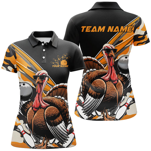 Black And Yellow Camo Custom Funny Turkey Ladies Bowling Shirts, Thanksgiving Bowling IPHW7881