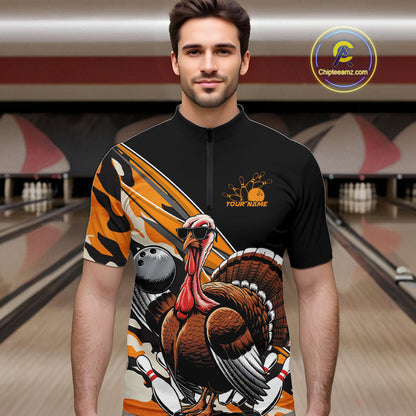 Black And Yellow Camo Custom Funny Turkey Bowling Shirts For Men, Thanksgiving Bowling Tournament IPHW7881