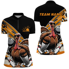 Load image into Gallery viewer, Black And Yellow Camo Custom Funny Turkey Ladies Bowling Shirts, Thanksgiving Bowling IPHW7881