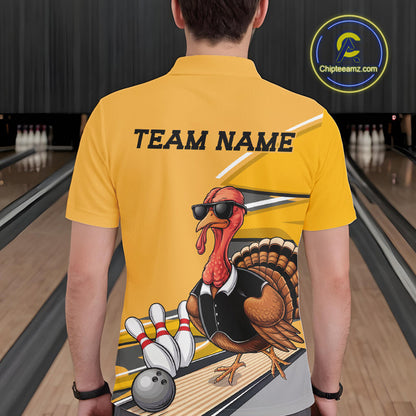 Custom Yellow Funny Turkey Bowling Team Shirts For Men, Thanksgiving Bowler Outfits IPHW7885