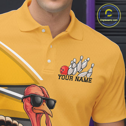 Custom Yellow Funny Turkey Bowling Team Shirts For Men, Thanksgiving Bowler Outfits IPHW7885