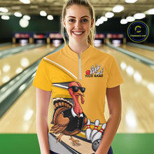 Load image into Gallery viewer, Custom Yellow Funny Turkey Bowling Team Shirts For Women, Thanksgiving Bowler Outfits IPHW7885