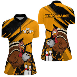 Custom Black And Yellow Turkey Bowling Shirts For Women, Thanksgiving Bowling Team Outfits IPHW7886