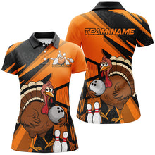 Load image into Gallery viewer, Custom Black And Orange Turkey Bowling Shirts For Women, Thanksgiving Bowling Team Outfits IPHW7887