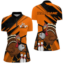 Load image into Gallery viewer, Custom Black And Orange Turkey Bowling Shirts For Women, Thanksgiving Bowling Team Outfits IPHW7887