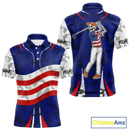 USA flag camo golf outfits funny skull golf polo shirts for Men custom patriotic golf shirts for men NQS11400