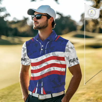 USA flag camo golf outfits funny skull golf polo shirts for Men custom patriotic golf shirts for men NQS11400
