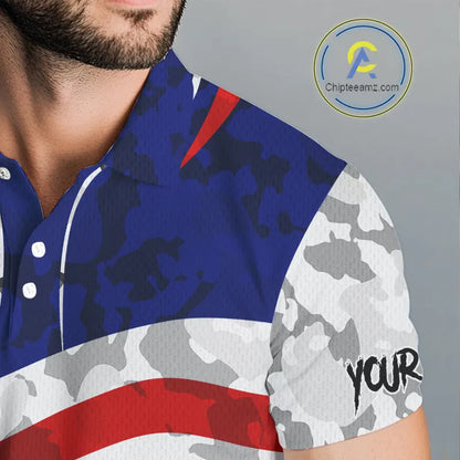USA flag camo golf outfits funny skull golf polo shirts for Men custom patriotic golf shirts for men NQS11400
