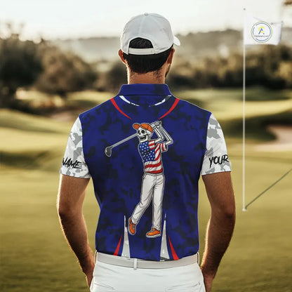 USA flag camo golf outfits funny skull golf polo shirts for Men custom patriotic golf shirts for men NQS11400