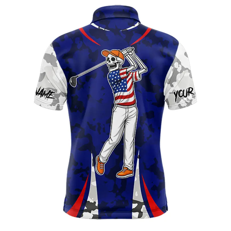 USA flag camo golf outfits funny skull golf polo shirts for Men custom patriotic golf shirts for men NQS11400