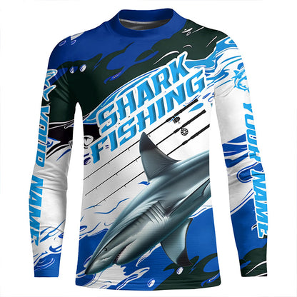 Blacktip Shark Fishing Custom Long Sleeve Performance Shirts, Shark Fishing Apparel | Blue Camo IPHW6289