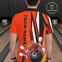 Load image into Gallery viewer, Custom Funny Turkey Bowling Shirts For Men, Orange Thanksgiving Bowling Shirt Team Uniform IPHW7659