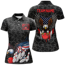 Load image into Gallery viewer, American Eagle Custom Patriotic US Flag Ladies Bowling Shirts, Black Bowling Team Uniform IPHW7891