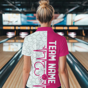 White And Pink Custom Love Bowling Polo Shirts For Women, Valentines Couple Bowling Jerseys IPHW8325