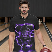 Load image into Gallery viewer, Custom Black And Purple Thunder Lightning Lion Bowling Polo Shirts For Men, Team Uniform IPHW8802
