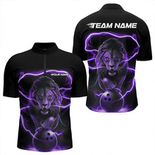 Load image into Gallery viewer, Custom Black And Purple Thunder Lightning Lion Bowling Quarter-Zip Shirts For Men, Team Uniform IPHW8802