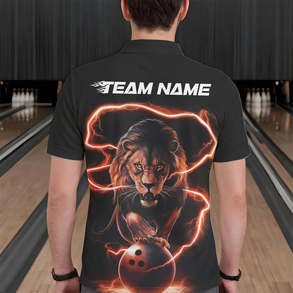 Custom Black And Orange Thunder Lightning Lion Bowling Polo Shirts For Men, Team Uniform IPHW8803