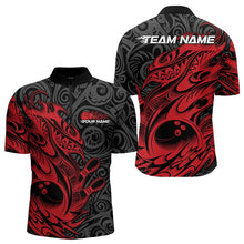 Load image into Gallery viewer, Custom Black And Red Tribal Polynesian Bowling Team Men Quarter-Zip Shirts, Niho Mano Bowling Shirt IPHW8811