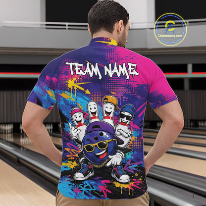 Custom Funny Colorful Hiphop Bowling Men Quarter Zip Team Shirt, Graffity Bowling Jerseys IPHW11801