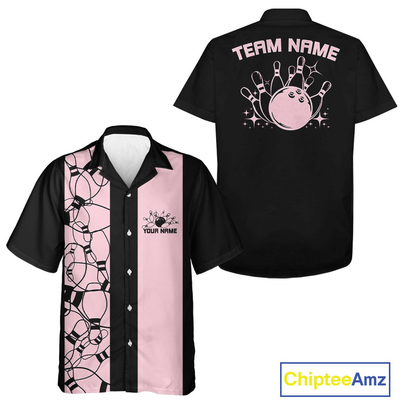 Custom Bowling Pin Pattern Vintage Bowling Team Shirt, 50S Retro Bowlers Outfit IPHW10087