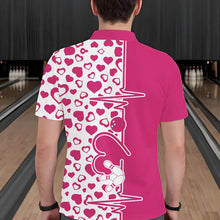 Load image into Gallery viewer, Pink Bowling Heartbeat Pulse Line Custom Valentines Day Bowling Polo Shirts For Men IPHW8332