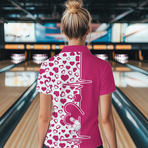 Pink Bowling Heartbeat Pulse Line Custom Valentines Day Bowling Quarter-Zip Shirt For Women IPHW8332