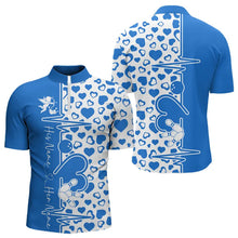 Load image into Gallery viewer, Blue Bowling Heartbeat Pulse Line Custom Valentines Day Bowling Quarter-Zip Shirts For Men IPHW8333