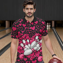 Load image into Gallery viewer, Black And Pink Heart Theme Custom Valentines Bowling Polo Shirt For Men, Couple Bowling Shirt IPHW8337