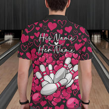 Load image into Gallery viewer, Black And Pink Heart Theme Custom Valentines Bowling Polo Shirt For Men, Couple Bowling Shirt IPHW8337