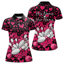 Load image into Gallery viewer, Black And Pink Heart Custom Valentines Bowling Polo Shirt For Women, Couple Bowling Shirt IPHW8337