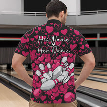 Load image into Gallery viewer, Black And Pink Heart Theme Custom Valentines Bowling Quarter-Zip Shirt For Men, Couple Bowling Shirt IPHW8337