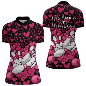 Black And Pink Heart Theme Custom Valentines Couple Bowling Quarter-Zip Shirt For Women IPHW8337