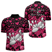 Load image into Gallery viewer, Black And Pink Heart Theme Custom Valentines Bowling Quarter-Zip Shirt For Men, Couple Bowling Shirt IPHW8337