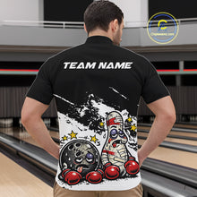 Load image into Gallery viewer, Male model in a bowling lane wearing a black and white quarter-zip shirt, cartoon boxing bowling strike scene with dynamic graphic style.
