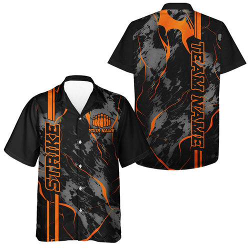 Custom Orange Strike Bowling Hawaiian Shirts For Men, Orange Camo Bowling Team Jerseys IPHW5385