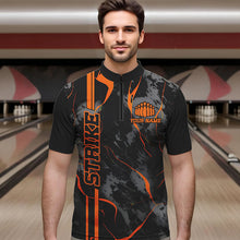 Load image into Gallery viewer, Custom Orange Strike Bowling Shirts Men Quarter Zip Camo Bowling Team Jerseys Bowling League IPHW5385