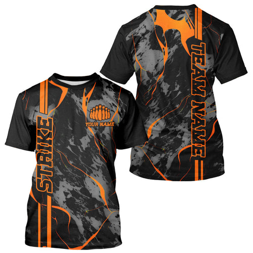 Custom Orange Strike Bowling T-Shirts For Men, Orange Camo Bowling Team Jerseys IPHW5385