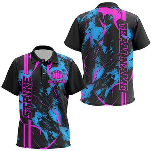 Custom Blue And Pink Strike Bowling Polo Shirts For Kid Camo Bowling Kid Jerseys Bowling IPHW5387