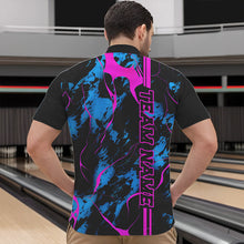 Load image into Gallery viewer, Custom Blue Pink Strike Bowling Shirts Men Quarter Zip Camo Bowling Team Jerseys Bowling League IPHW5387