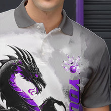 Load image into Gallery viewer, Black And Purple Custom Dragon Bowling Polo Shirts For Men, Dragon Bowling Team Shirts IPHW8817